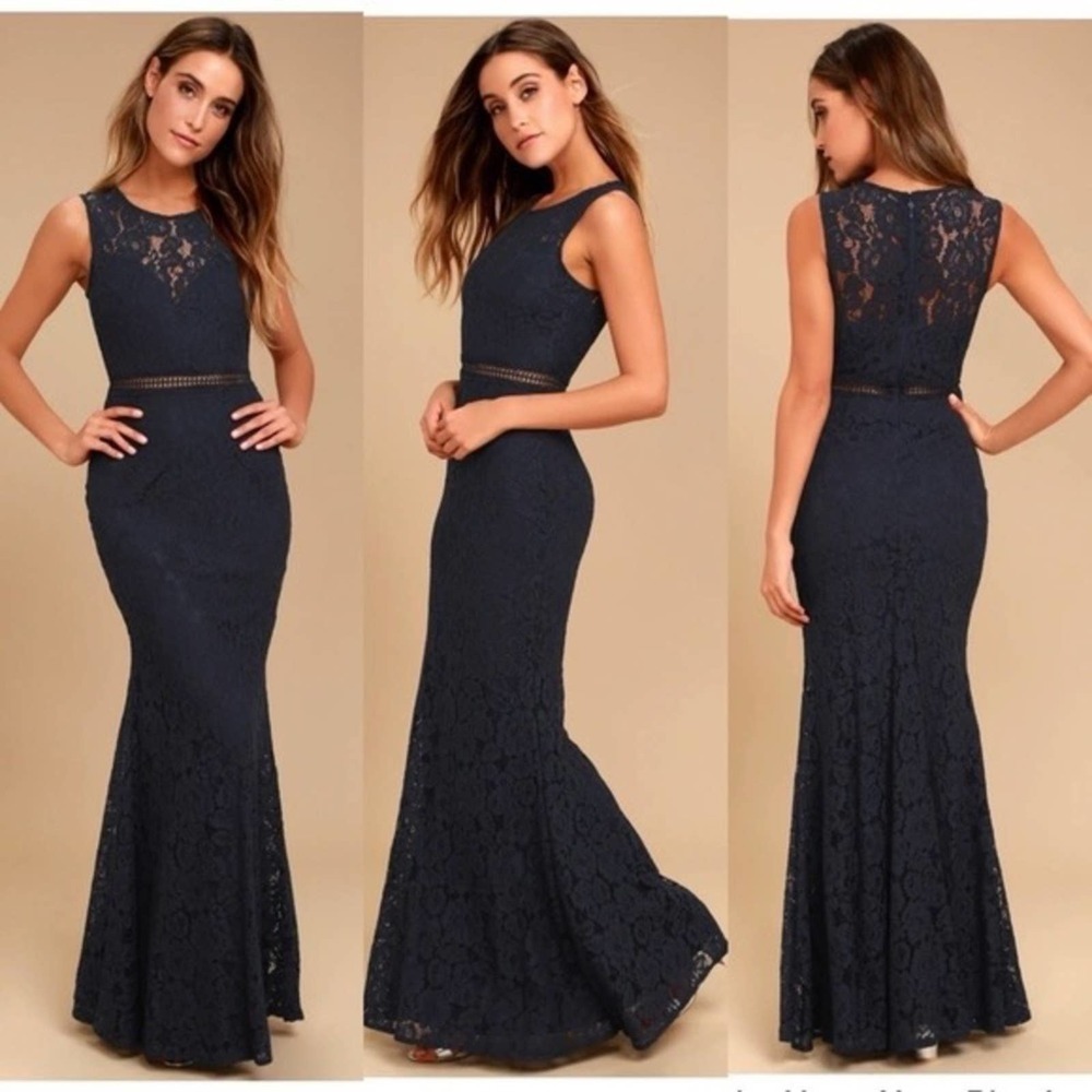 Lulu’s | Sold Out Music of the Heart Navy Blue Lace Maxi Dress XL